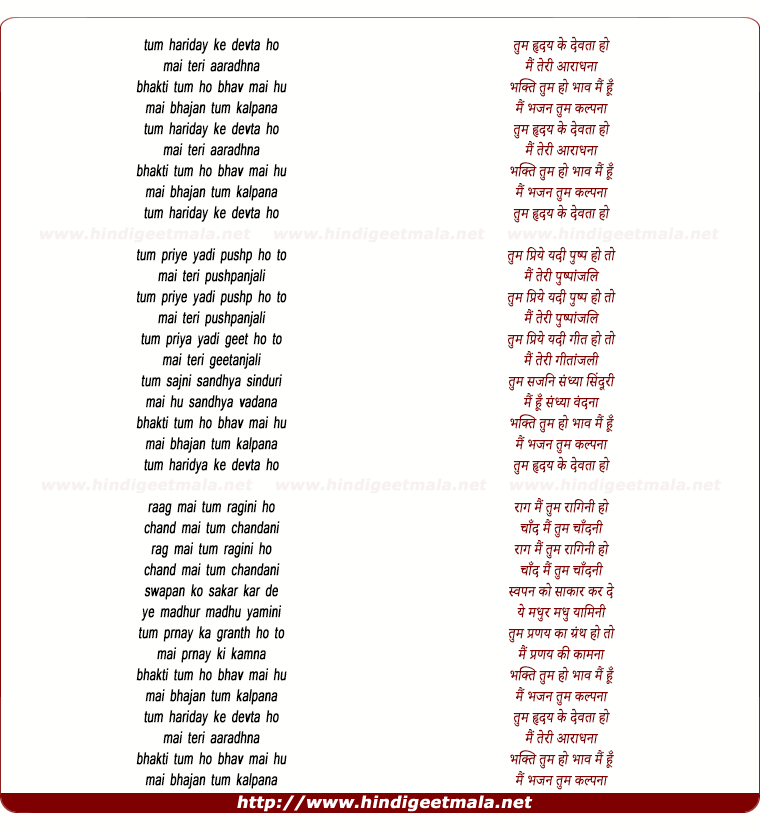 lyrics of song Tum Hriday Ke Devta Ho