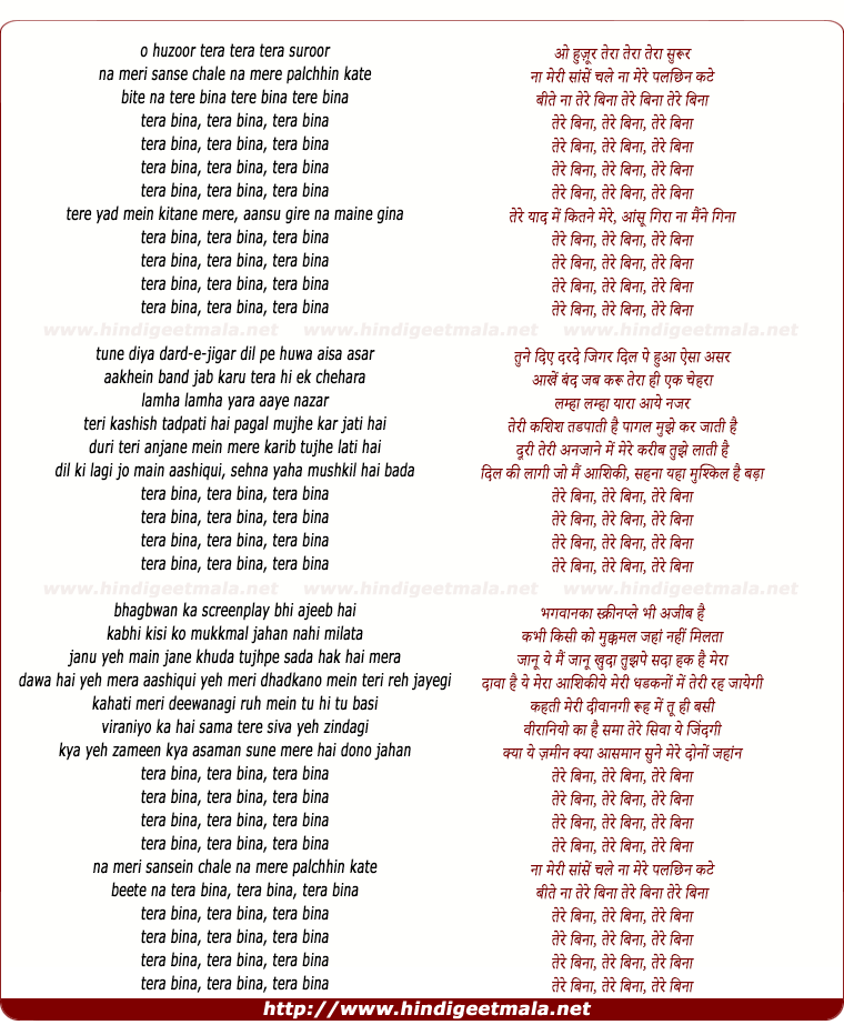 lyrics of song Mere Bina Tere Bina (Remix)