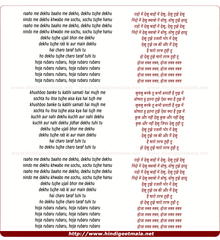 lyrics of song Raho Me Dekhu Baho Me Dekhu