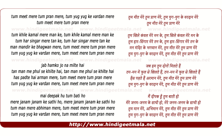 lyrics of song Tum Meet Mere Tum Pran Mere