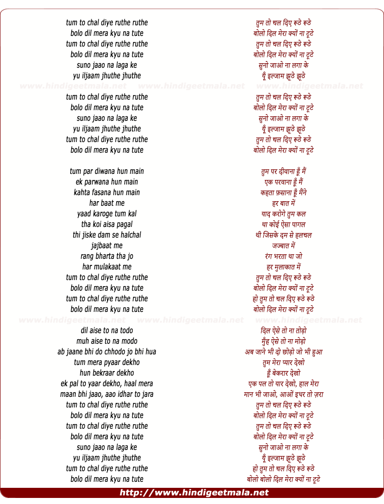 lyrics of song Tum To Chal Diye