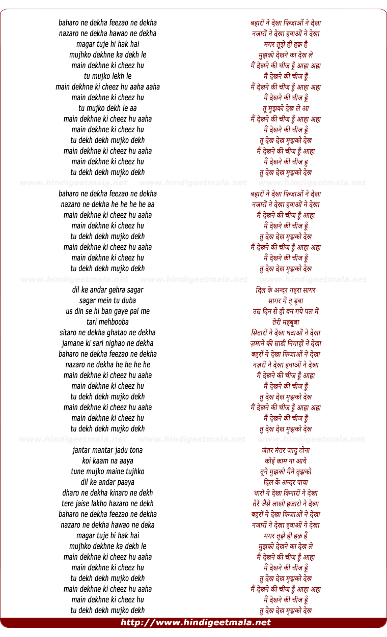 lyrics of song Mai Dekhne Ki Cheez Hu