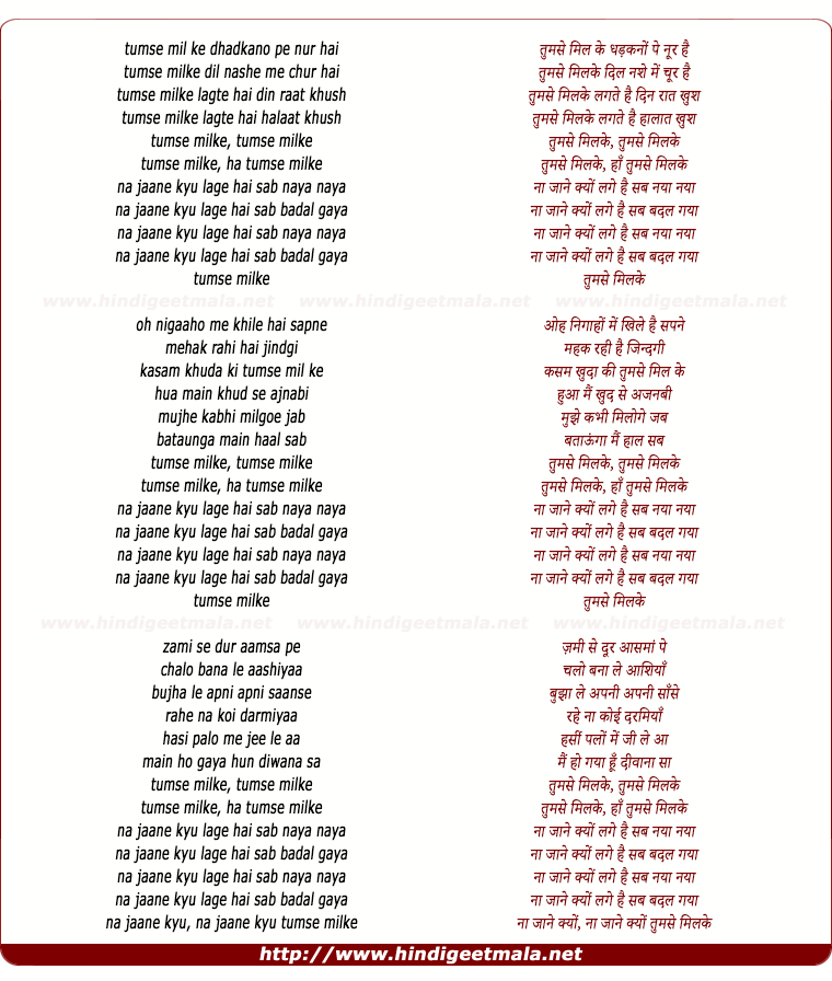 lyrics of song Tumse Milke