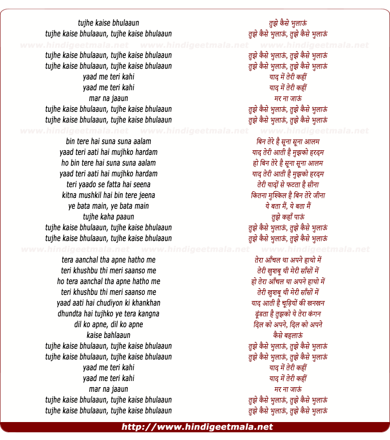 lyrics of song Tujhe Kaise Bhulaau