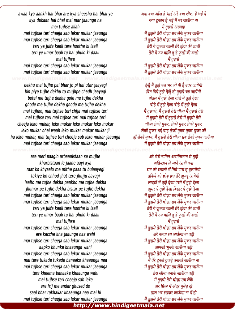 lyrics of song Mai Tujhse Teri Cheeza