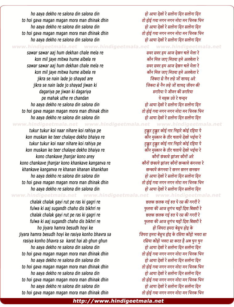 lyrics of song Ho Aaya Dekho Re Salona Din