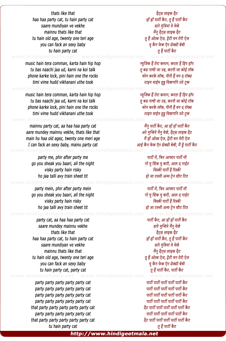 lyrics of song Party Cat