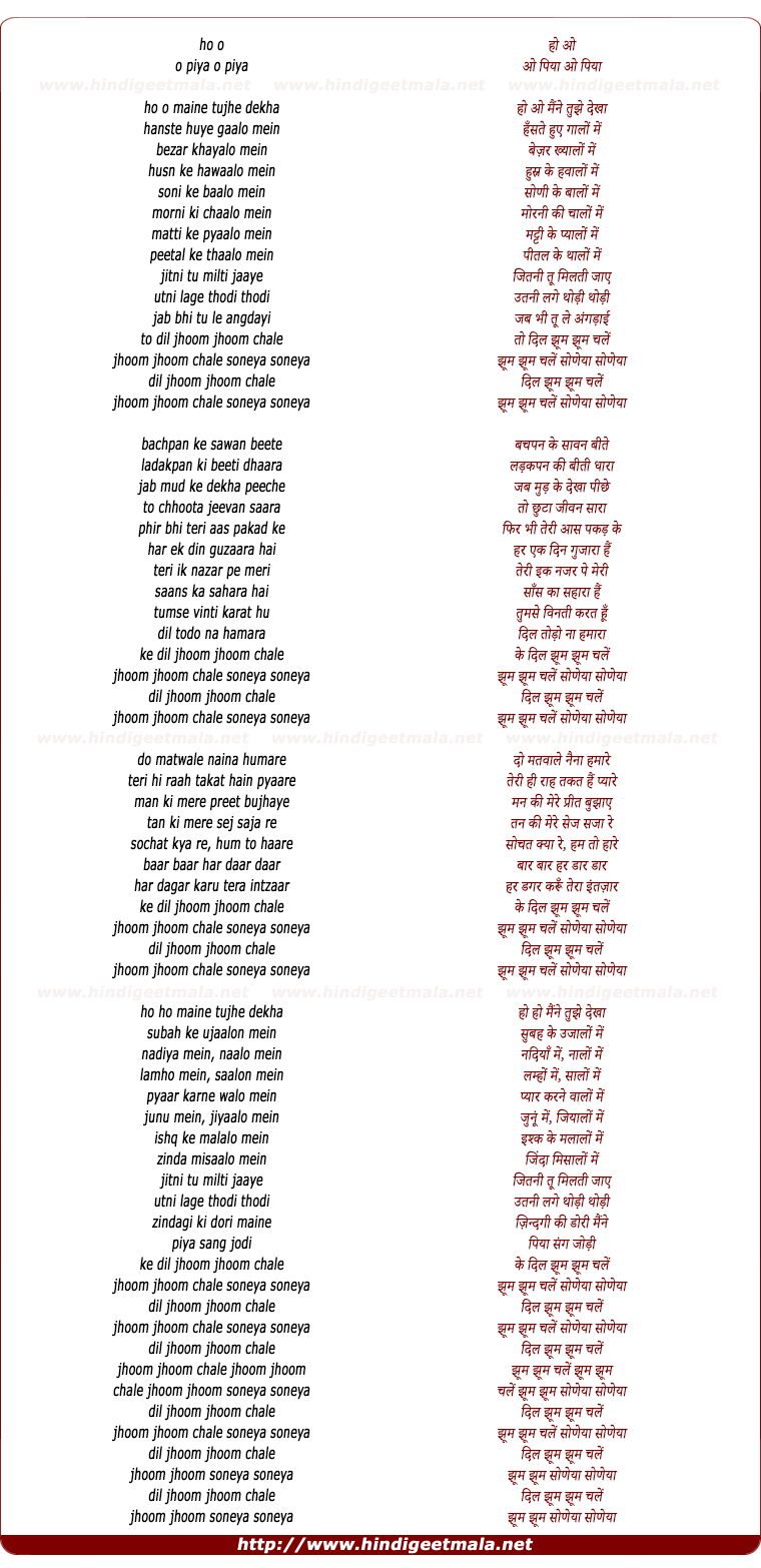 lyrics of song Maine Tujhe Dekha (Jhoom)