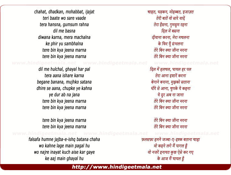 lyrics of song Tere Bin