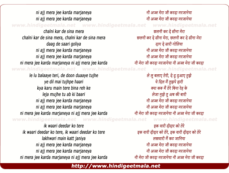 lyrics of song Chalni Karde Seena Mera (Remix)