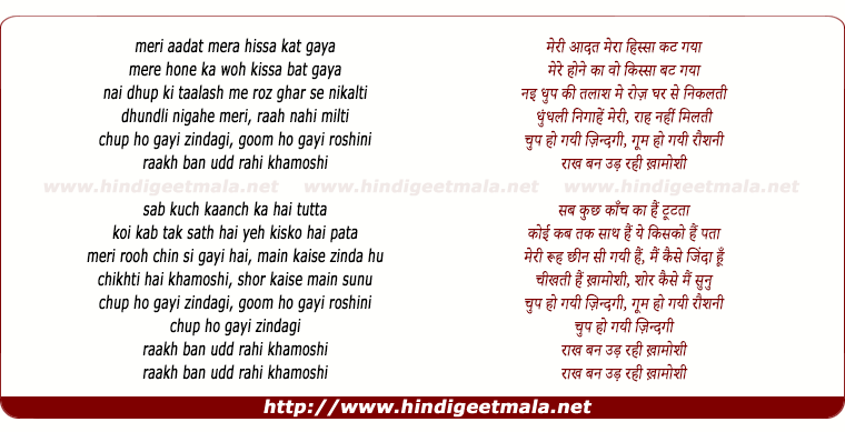 lyrics of song Meri Aadat Mera Hissa