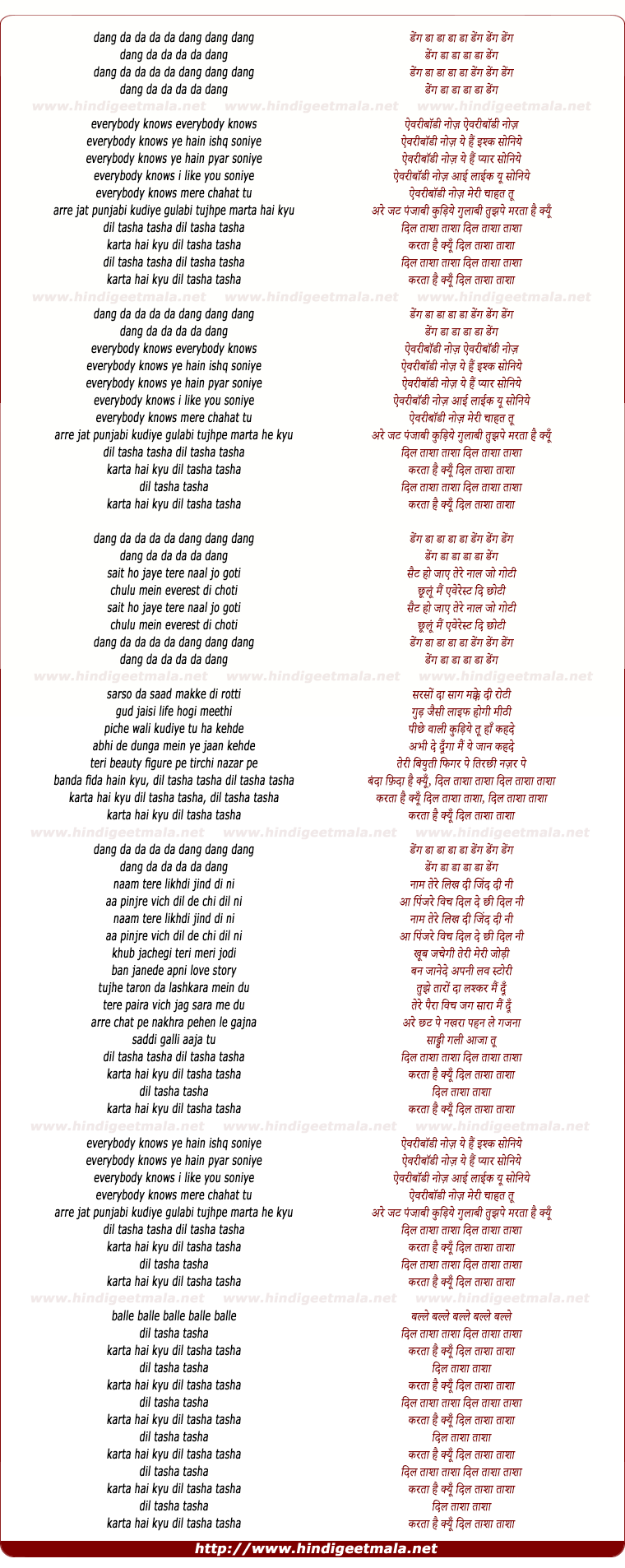 lyrics of song Dil Taasha Taasha - II
