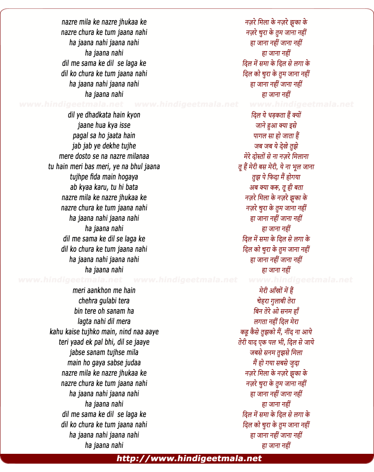 lyrics of song Jaana Nahi