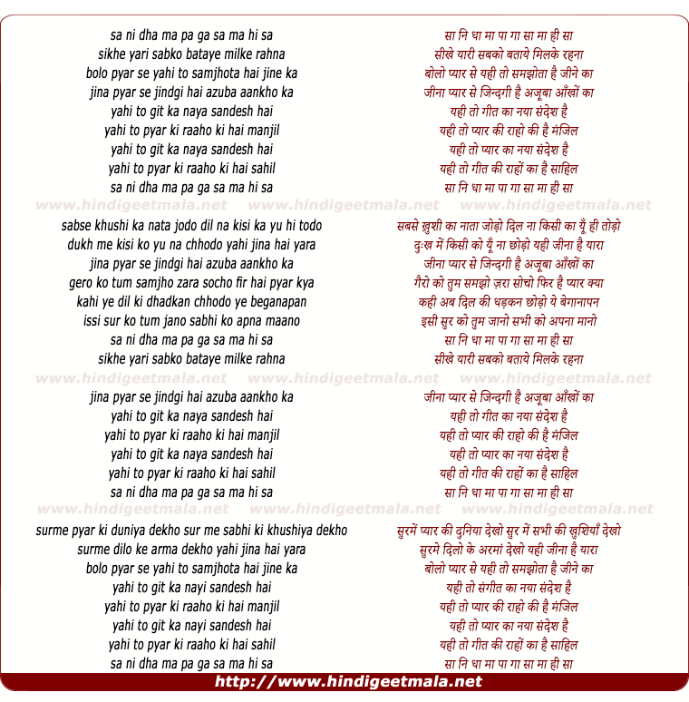 lyrics of song Saa Ni Dha Maa