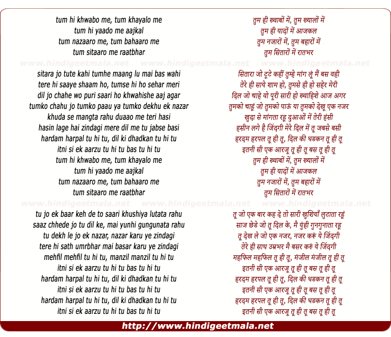 lyrics of song Tu Hi Tu (Magnesh)