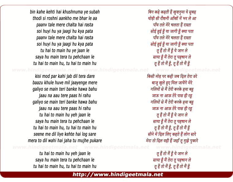 lyrics of song Tu Hai To Main Hun