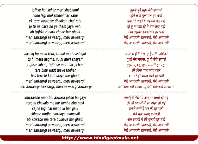 lyrics of song Meri Aawargi