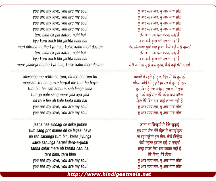 lyrics of song Tere Bina